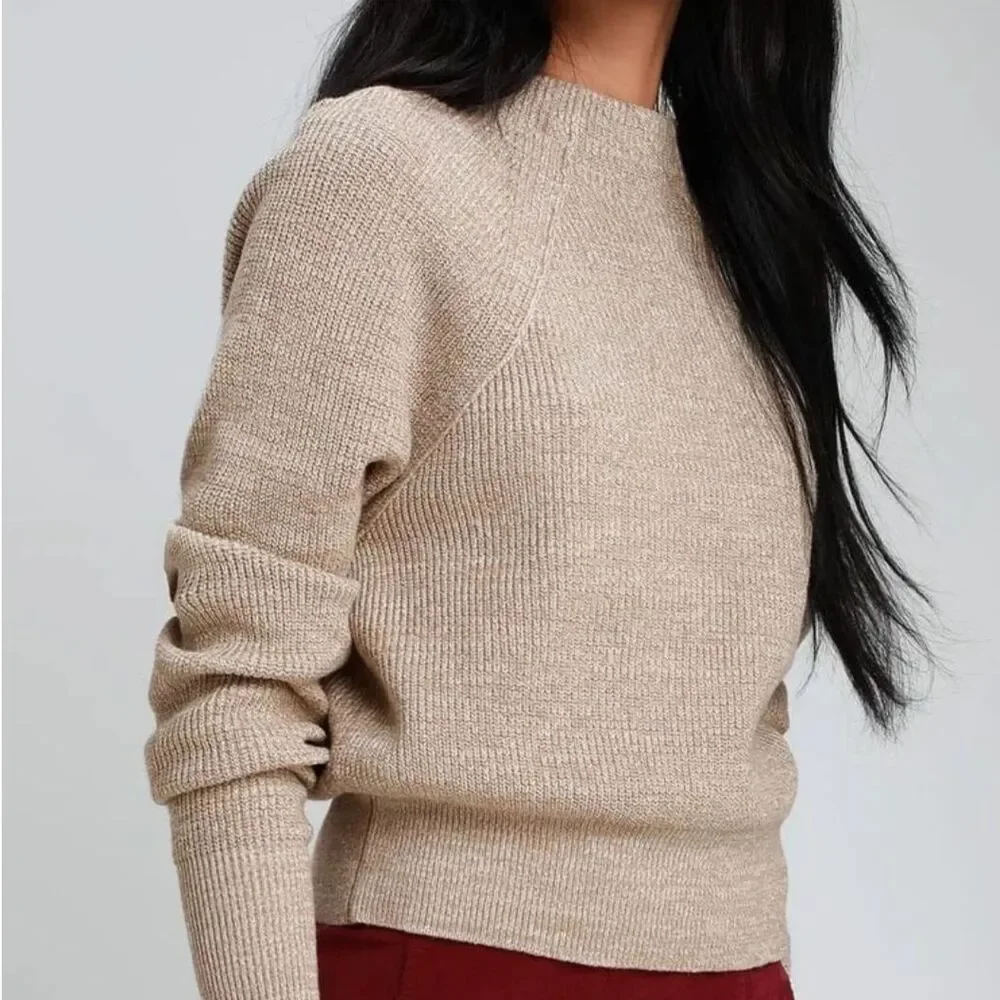 Free People Too Good Pullover Sweater Heathered Oatmeal Cotton Blend Shaker Knit